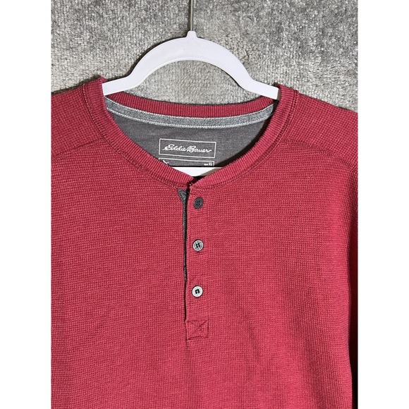 Eddie Bauer Henley Shirt Mens Size‎ XL Red Waffle Knit Long Sleeve Cotton Blend - Picture 6 of 8